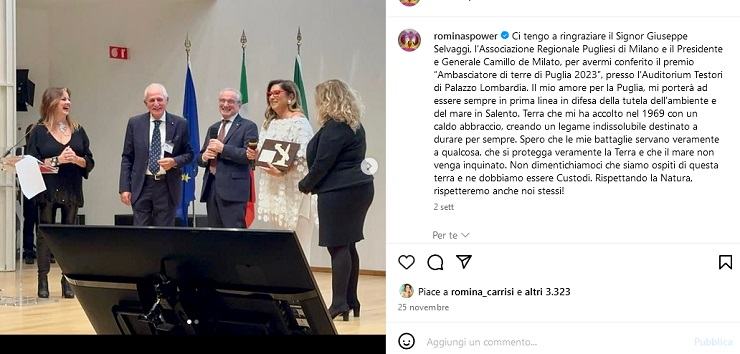 Romina Power alla consegna del premio